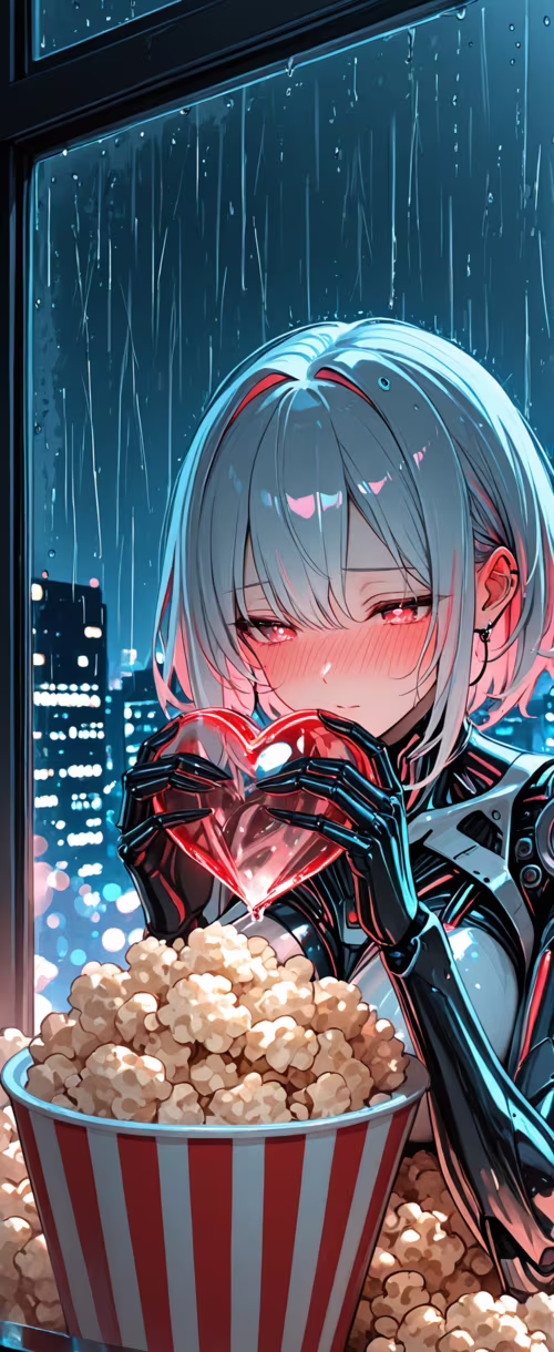 Девушка-киборг в стиле аниме с короткой, светло-голубой прической и голубыми глазами,... Samsung Galaxy Z Flip 5G