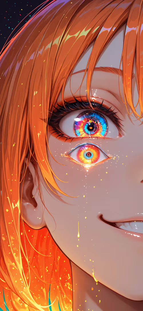 Крупный план иллюстрации, изображающей девушку в стиле аниме с яркими оранжевыми... Apple iPhone 11 Pro Max