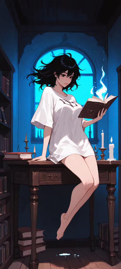 Молодая женщина с короткой черной стрижкой парит в воздухе за спиной, в темной комнате,... Huawei Nova 9 SE