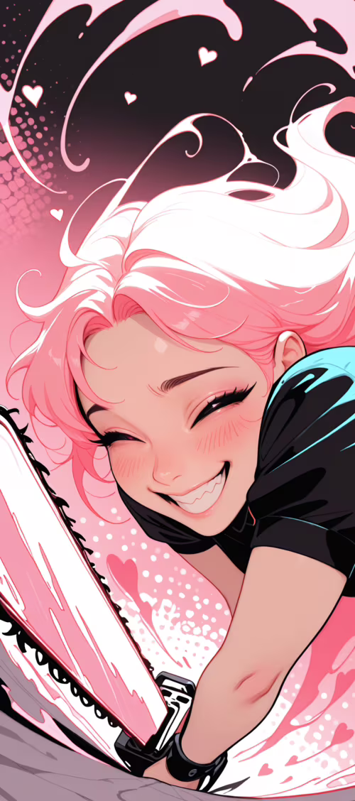 Аниме-девушка с розовыми волосами, одетая в костюм горничной, маниакально смеется,... Infinix Zero 40 5G