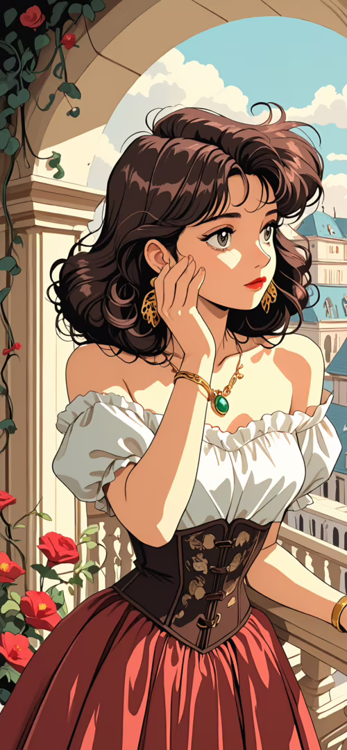 Иллюстрация в стиле аниме, изображающая молодую женщину с тёмными вьющимися волосами... Apple iPhone 11 Pro