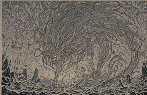 Абстрактная картина с темным фоном, на котором изображена густая, сложная сеть из...