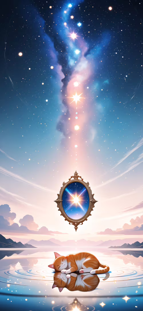 На иллюстрации изображена милая полосатая кошка оранжево-белого окраса, спящая на...