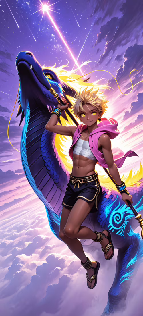 Молодой человек со светлыми волосами и в розовой толстовке держит в руках волшебный... Vivo V23 Pro