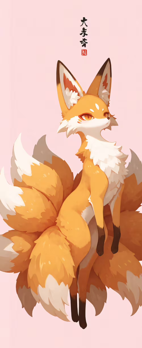 Иллюстрация в стиле аниме, изображающая белую и оранжевую девятихвостую лису (кицунэ),... Tecno Phantom V Flip2