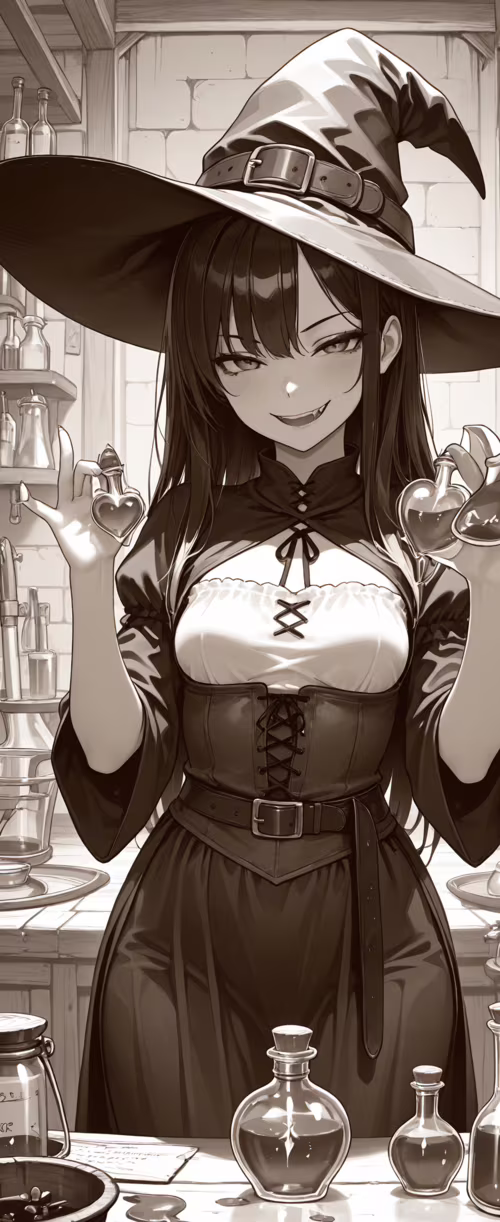 Сепия-тоновая иллюстрация ведьмы в стиле аниме с длинными светлыми волосами и большой... Tecno Phantom V Flip2