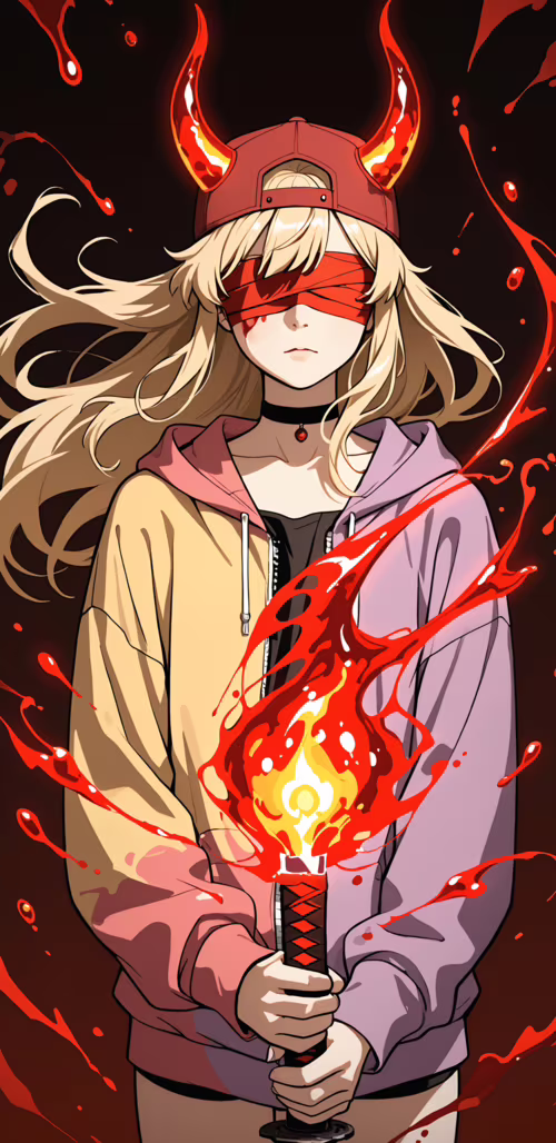 Аниме-девочка с длинными светлыми волосами, надетым задом наперед красным колпаком... Google Pixel 3a