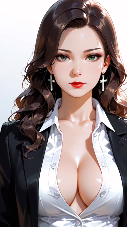 Прекрасная женщина с длинными каштановыми волосами, зелеными глазами и красной помадой,... Samsung Galaxy J2