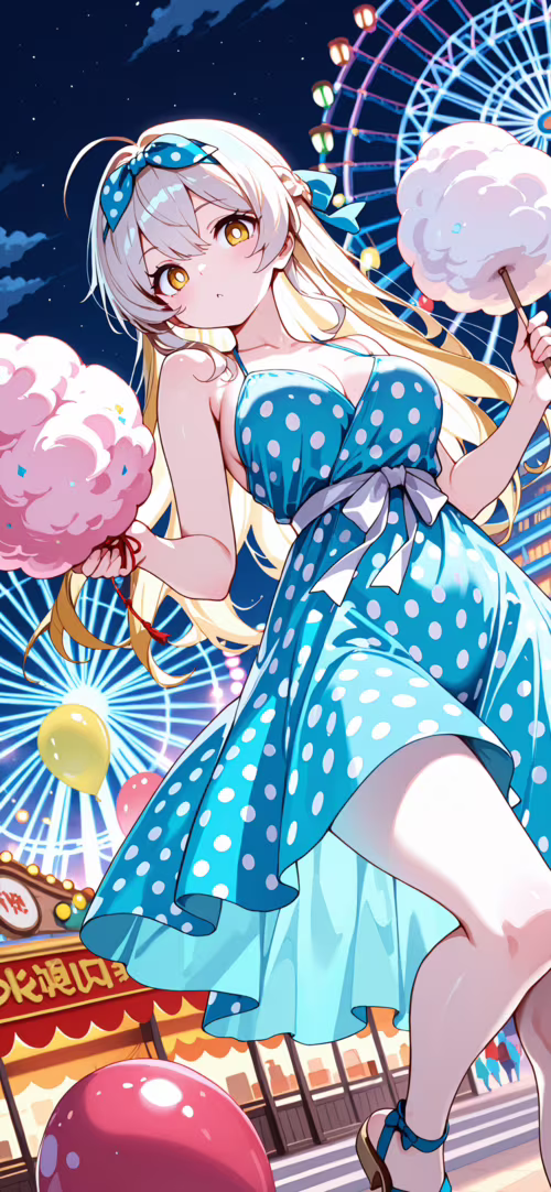 Аниме-девочка с длинными светлыми волосами, одетая в жёлтое платье в горошек, держит... Apple iPhone 11 Pro Max