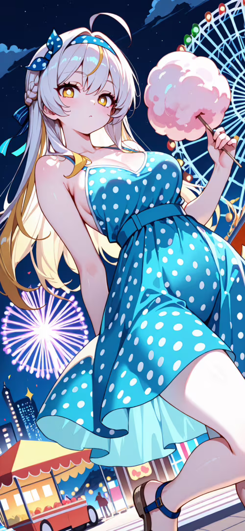 Аниме-девочка с длинными светлыми волосами, одетая в жёлтое платье в горошек, держит... Apple iPhone 11