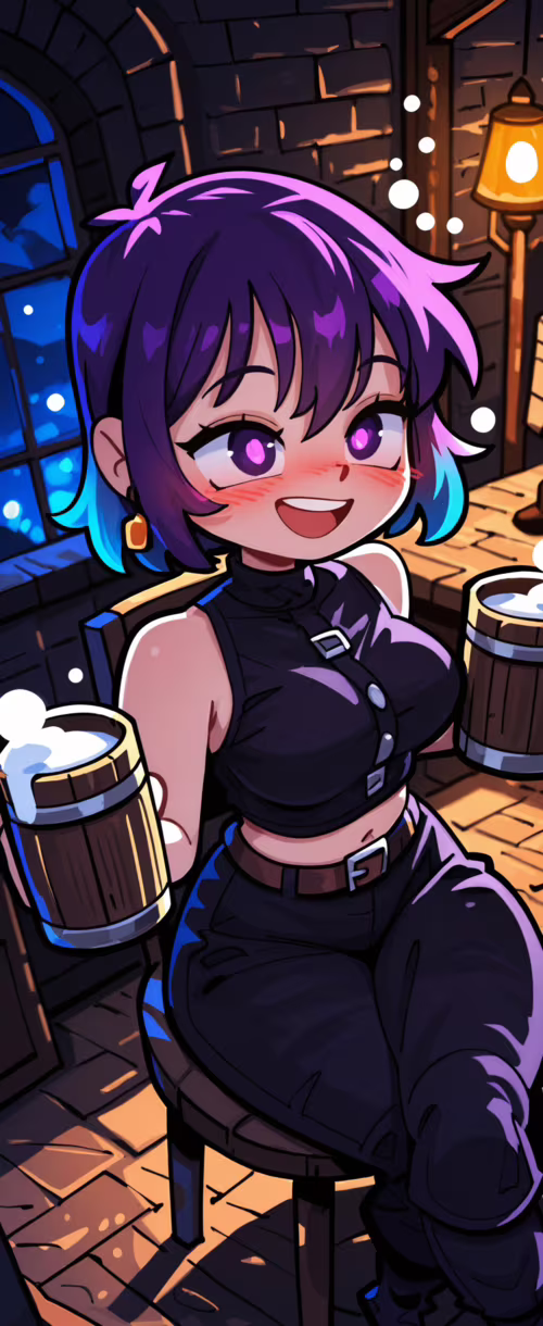 Иллюстрация в стиле аниме, изображающая девушку с короткой фиолетово-голубой прической,... Samsung Galaxy Z Flip 5G