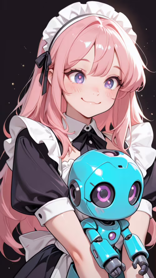 Крупный план: улыбающаяся аниме-горничная с длинными розовыми волосами и фиолетовыми... LG Optimus L9