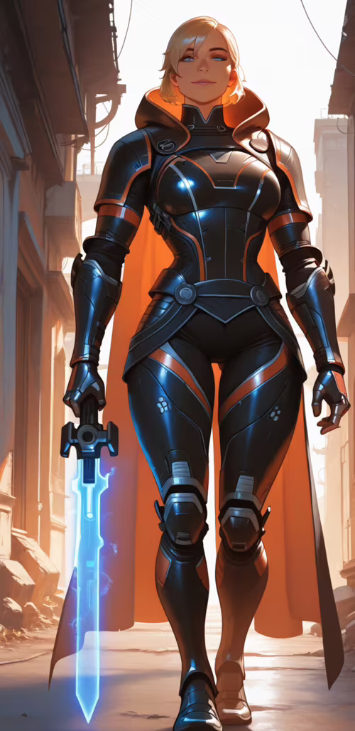 Цифровая картина, изображающая блондинку, командира Шепард, в черных футуристических... Samsung Galaxy J6 plus Plus