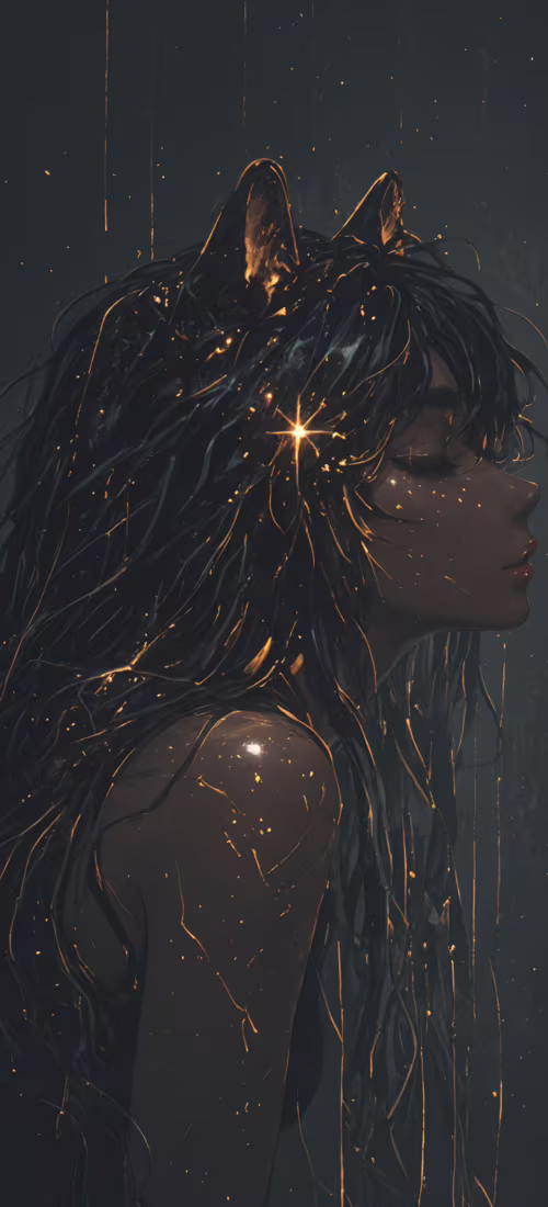 Цифровая картина, изображающая спокойную молодую женщину с длинными черными волосами... Huawei P40 Pro