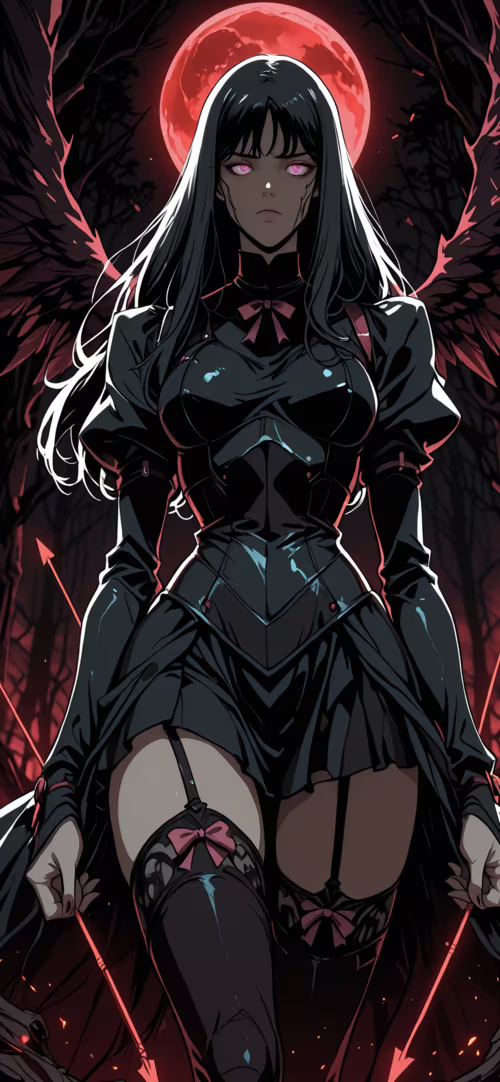 Иллюстрация в стиле аниме, изображающая женщину с длинными черными волосами, светящимися... Apple iPhone 11 Pro Max
