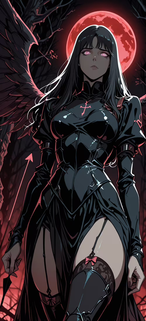 Иллюстрация в стиле аниме, изображающая женщину с длинными черными волосами, светящимися... Honor Magic6 Pro