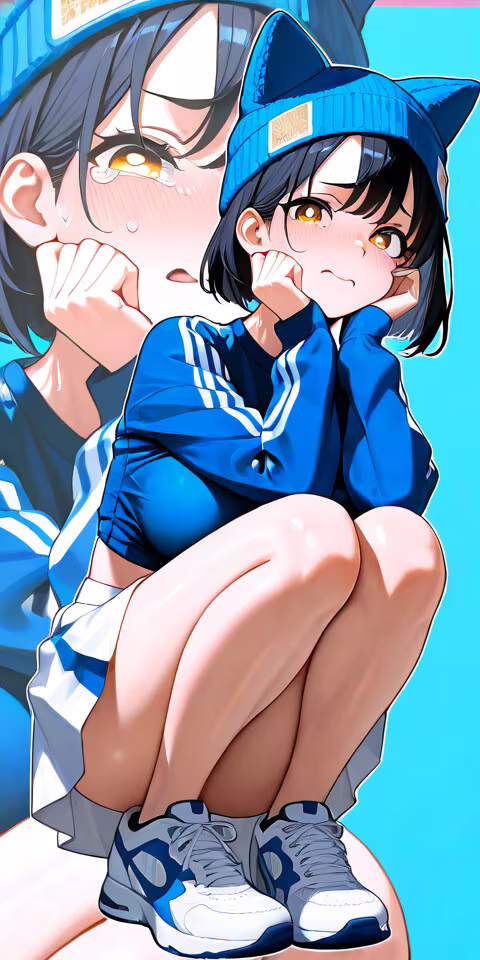 Изображение аниме-девочки в полный рост, с короткими темными волосами и желтыми глазами,... Alcatel 1C 2019