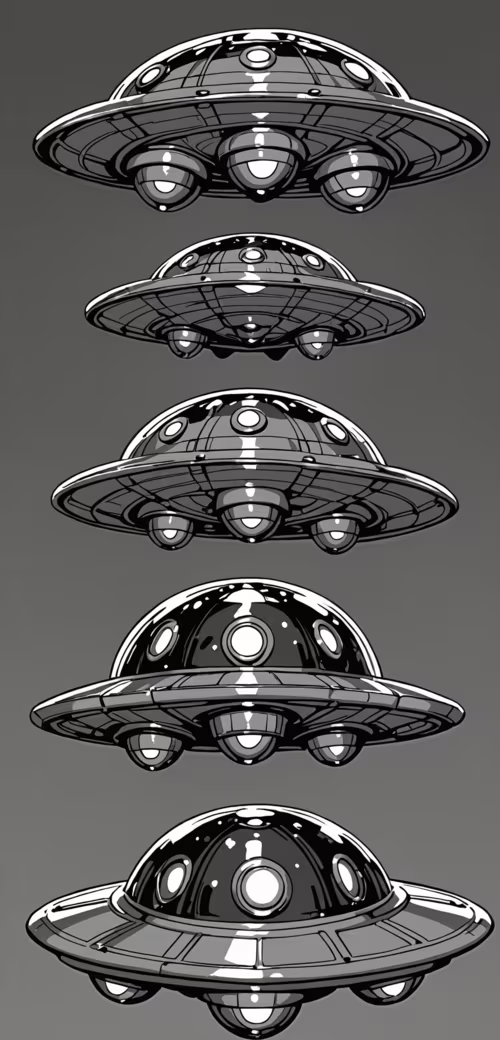 Большая, зеленая мультяшная летающая тарелка с светящимися желтыми огнями и антенной,... Alcatel 1 2021