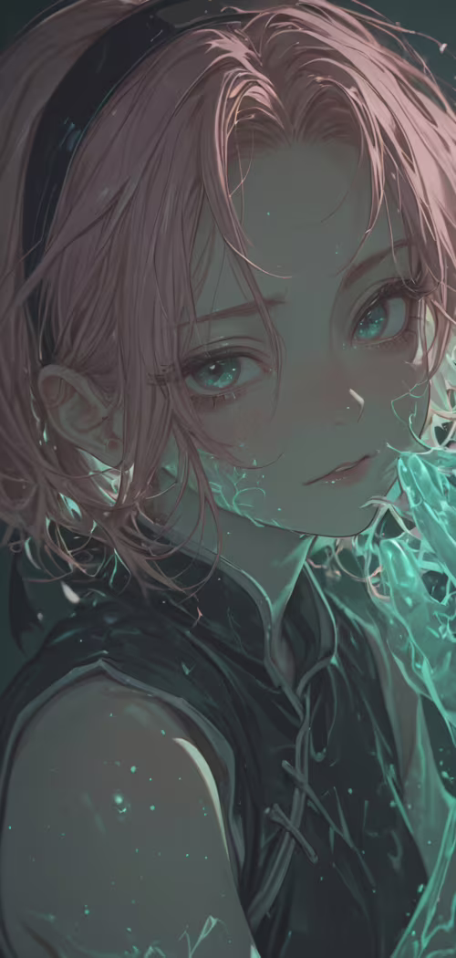 Художественный портрет Сакуры Харуно из аниме «Наруто» с розовыми волосами и светящимися... UmiDigi Umidigi A3 Pro