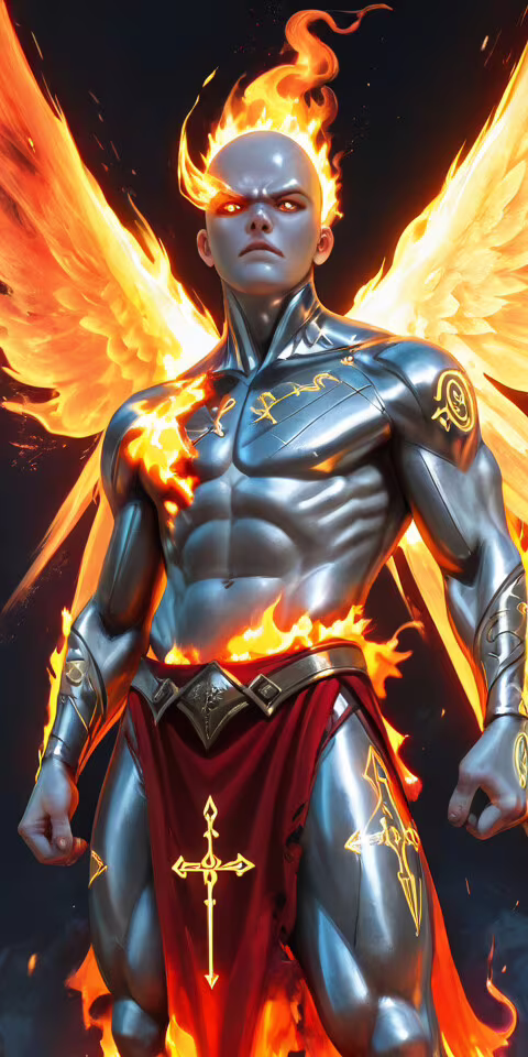 Цифровая картина, изображающая могущественного, лысого ангела с серебристой кожей... Alcatel 1C 2019