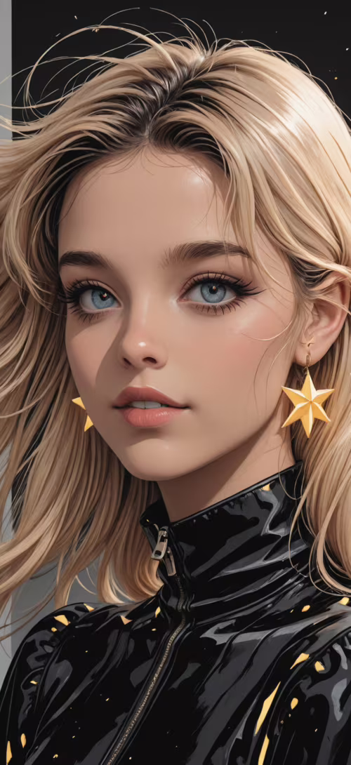 Цифровая иллюстрация молодой женщины с блондинистыми и розовыми волосами, ярко-голубыми... Blackview A30