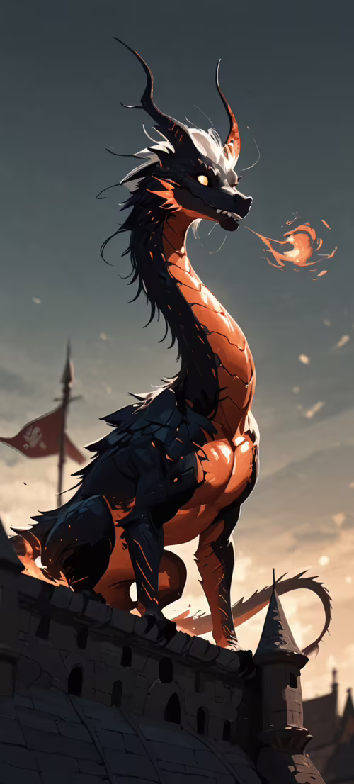 Огромный, извивающийся, как змея, дракон, окутанный пламенем и светом, величественно... Huawei Nova 9 SE