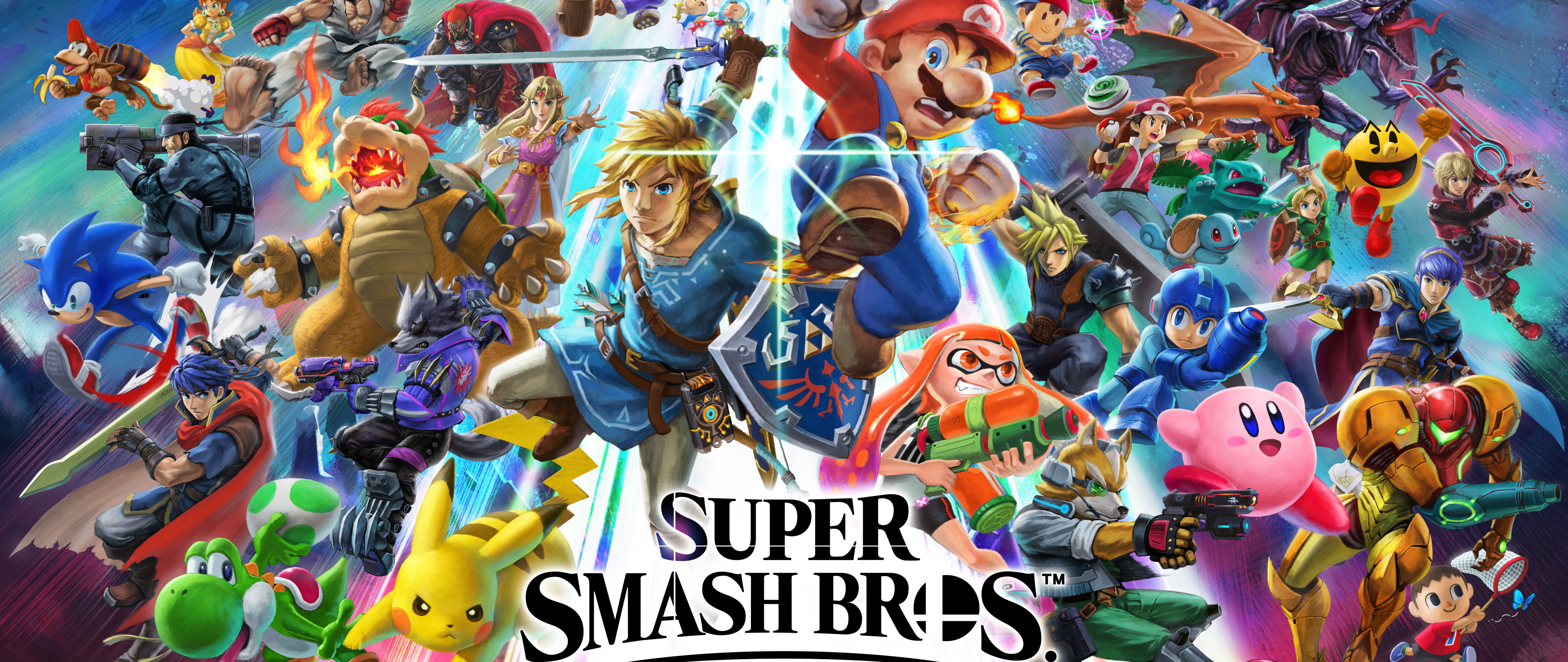 Марио из игры Super Smash Bros. Ultimate в боевой стойке.