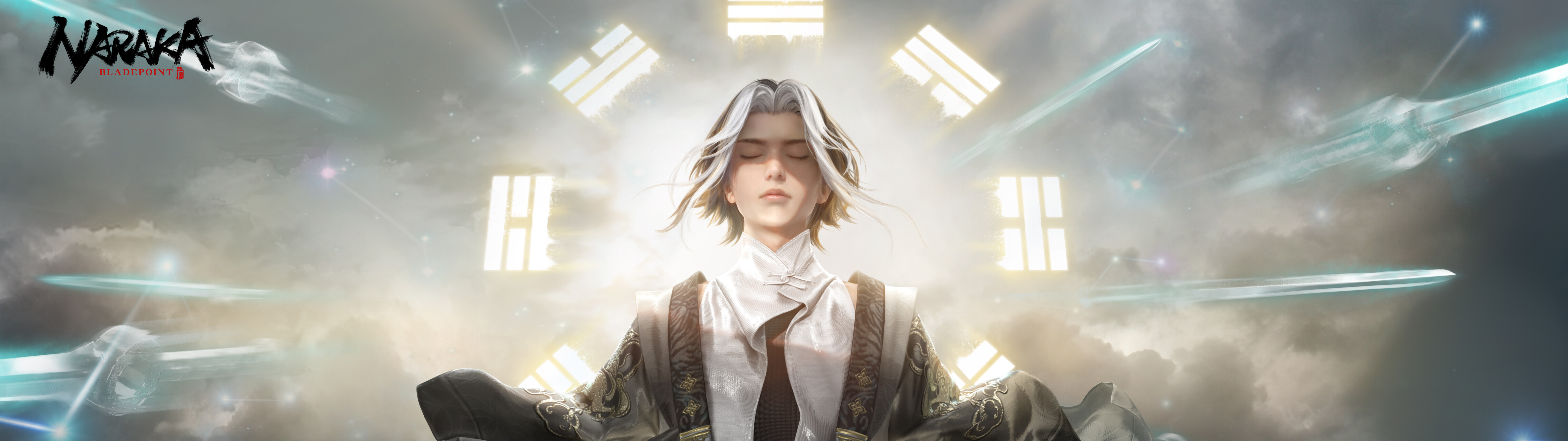 Персонаж-маг из игры Naraka: Bladepoint, использующий магическое заклинание с эффектами светящейся энергии.