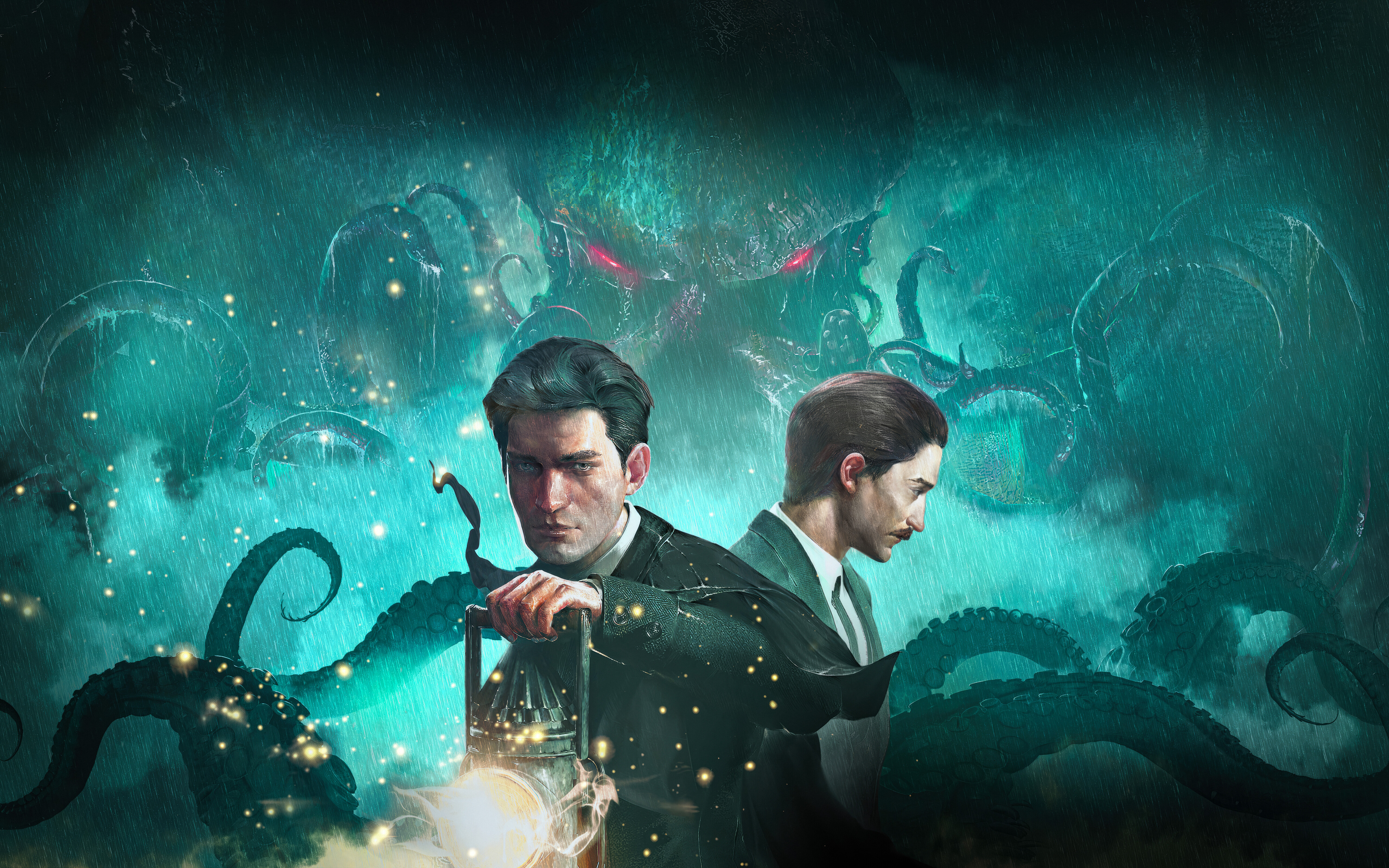 Зловещий монстр с тёмной чешуйчатой щупальцем, скрывающийся в проливном дожде, вызывает в памяти элементы космического ужаса из игры «Шерлок Холмс: Пробуждение».