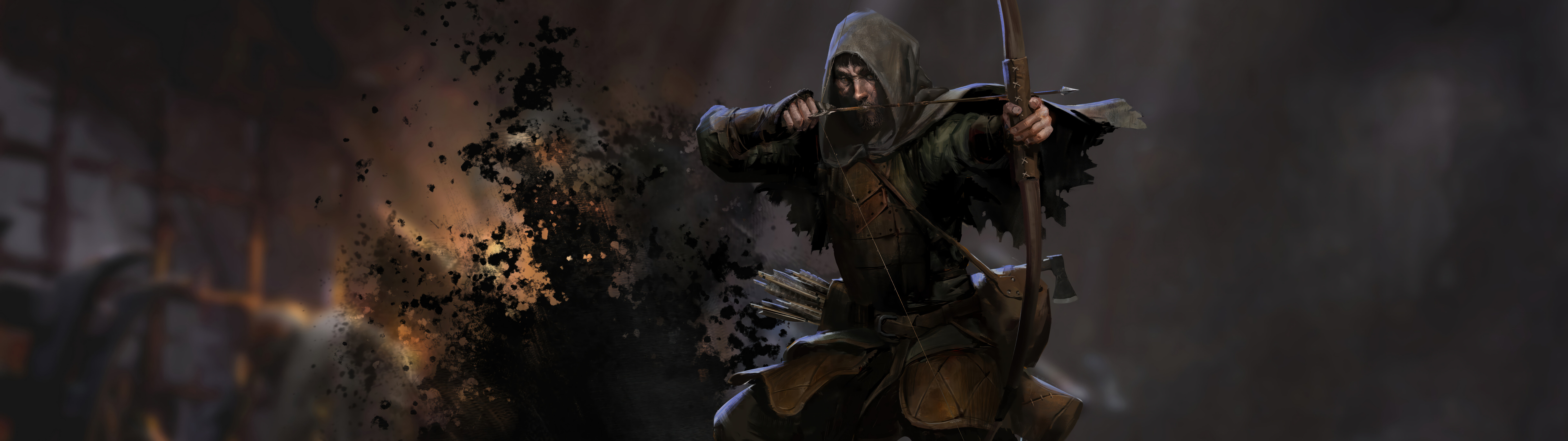 Мрачный воин из жанра фэнтези исследует полумрачный каменный коридор подземелья, вдохновлённый видеоигрой Dark and Darker.