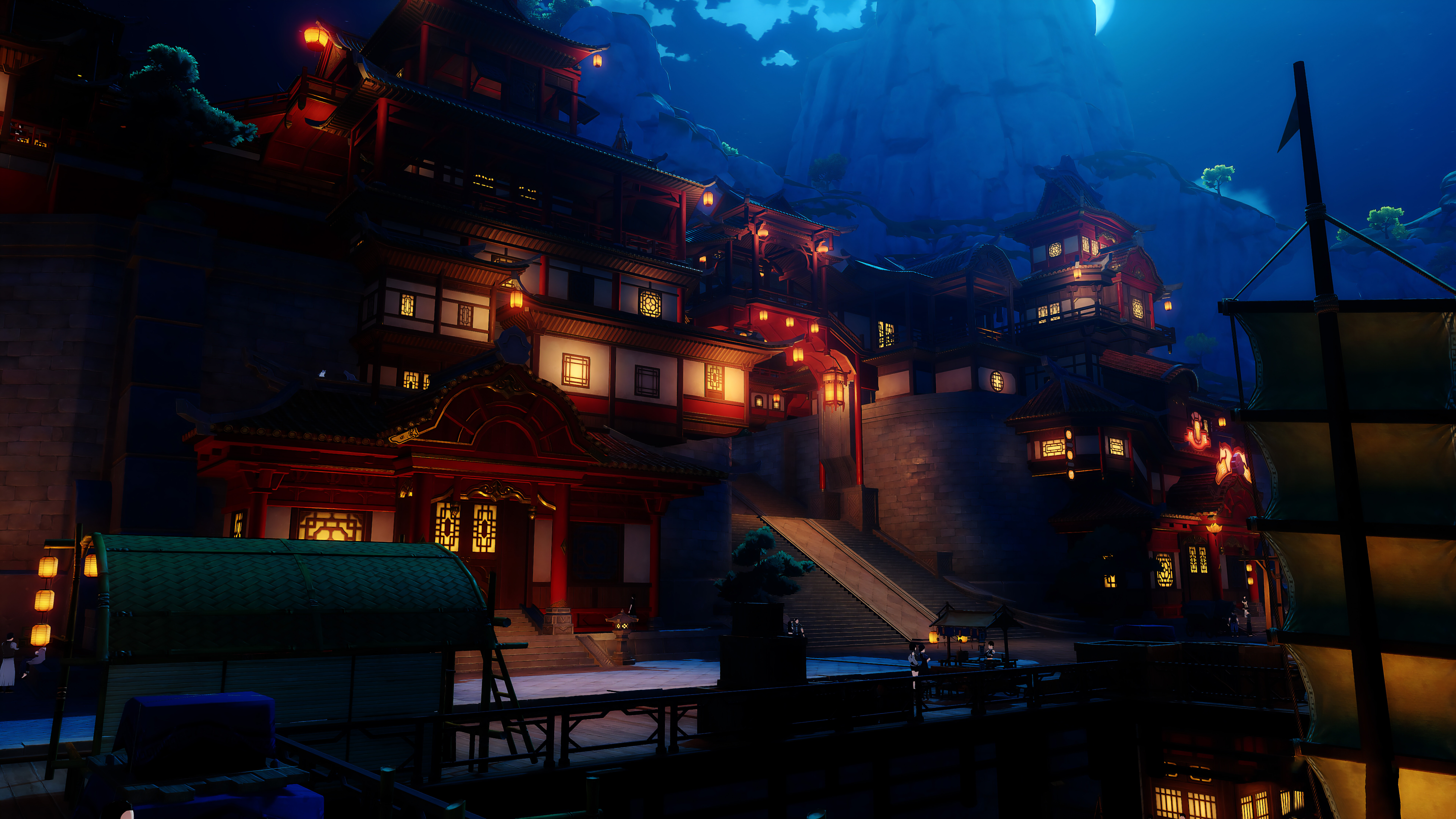 Прекрасно проработанный персонаж, выполненный в стиле Genshin Impact, с детально изображенной одеждой и эффектами, связанными со стихиями.