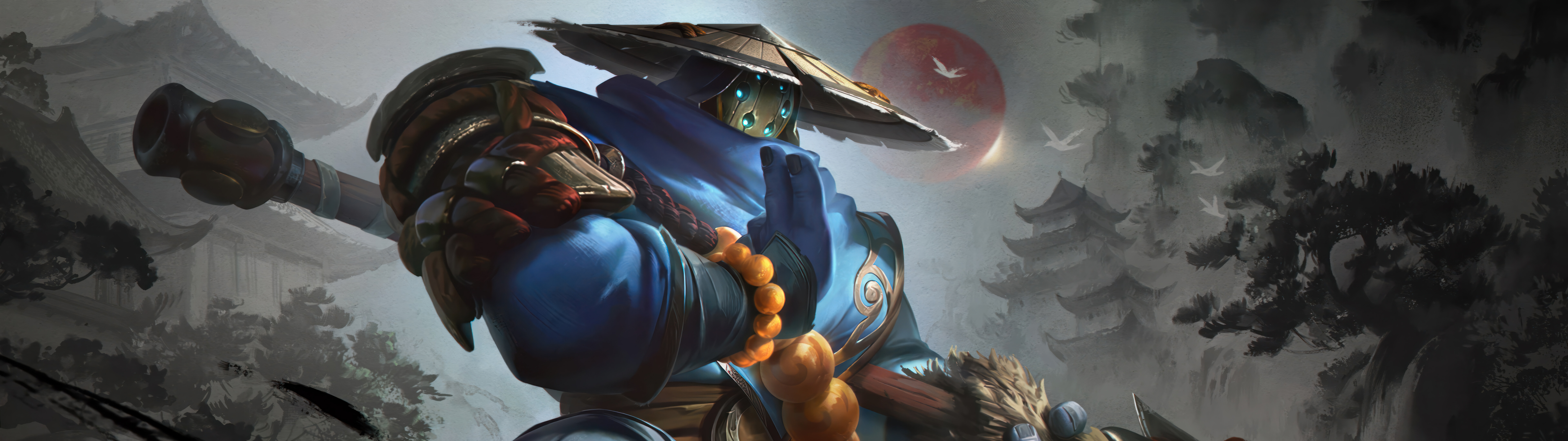 Концепт персонажа Джакс из игры League of Legends, выполненный в стиле самурая, в изысканных традиционных доспехах.