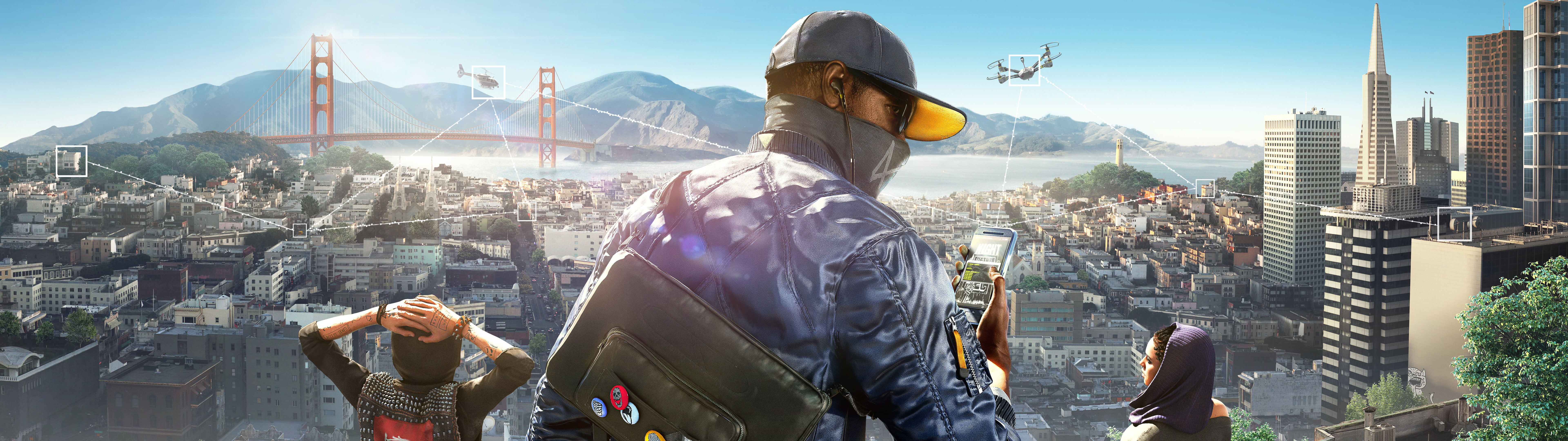 Маркус Холлоуэй из игры Watch Dogs 2 стоит на городской улице.