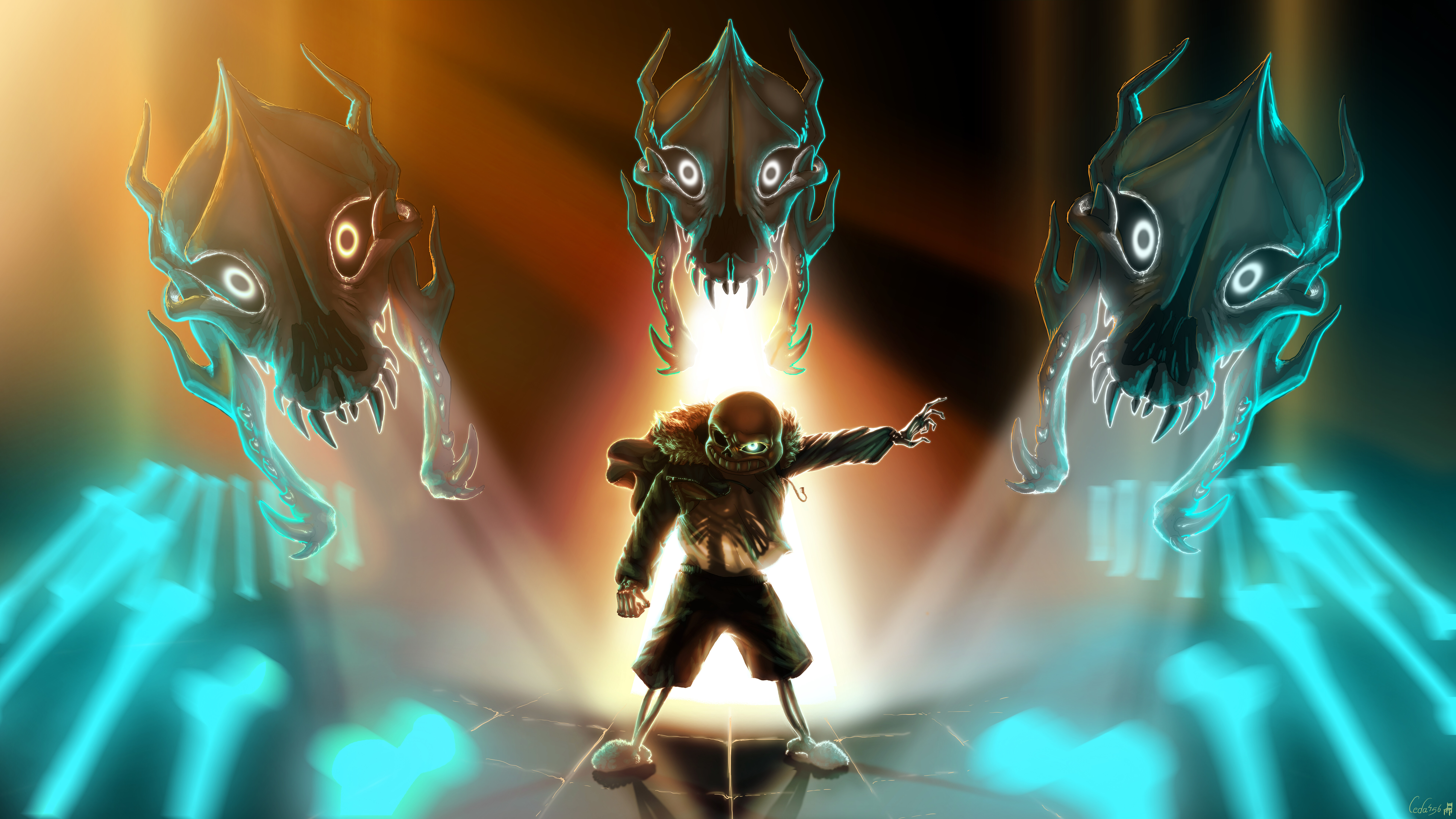 Санс из видеоигры Undertale, демонстрирующий свой узнаваемый скелетообразный облик и повседневную одежду.