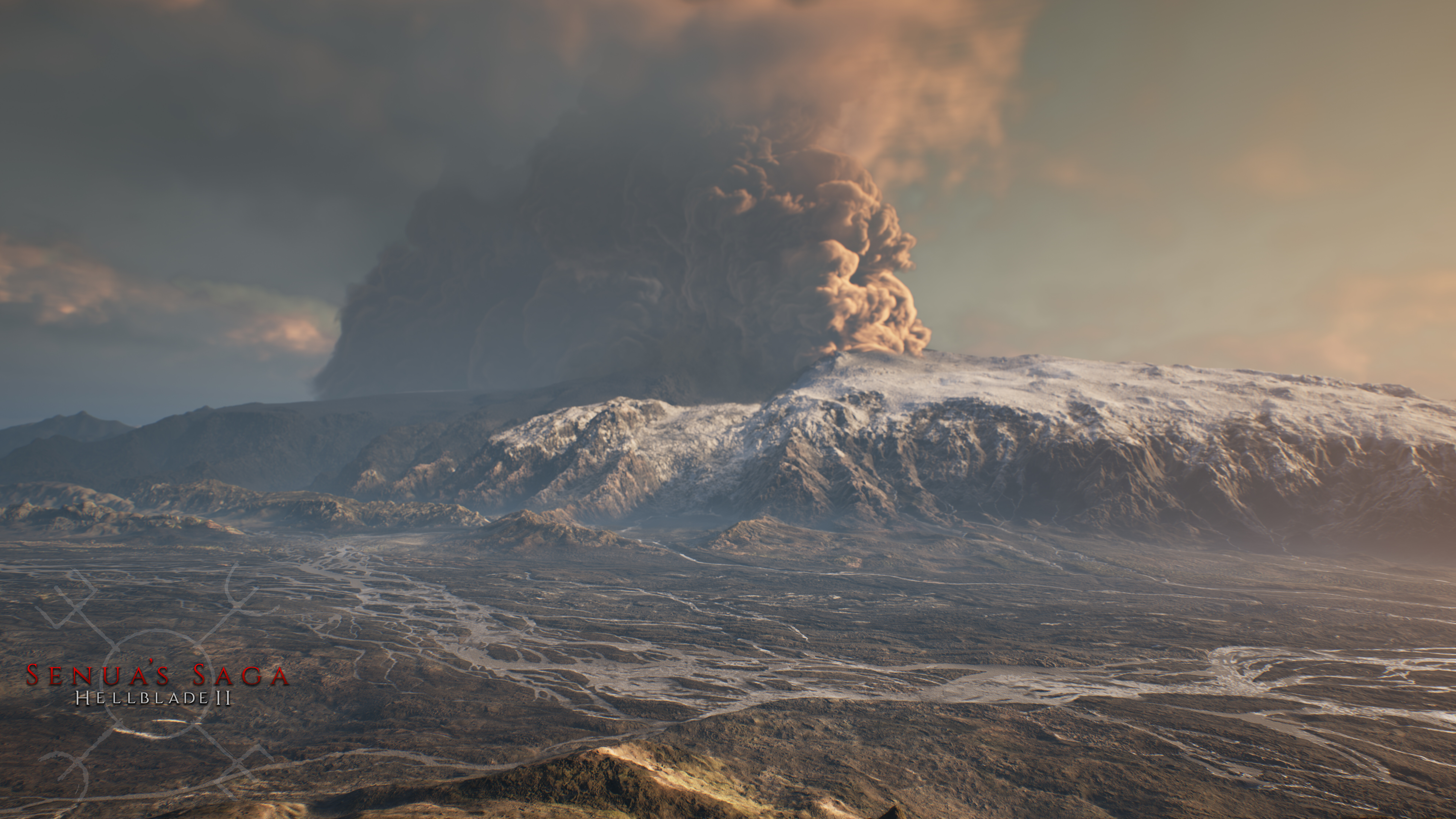 Детальный и атмосферный портрет Сенуи из видеоигры Senua's Saga: Hellblade II, на котором запечатлено её напряжённое выражение лица и воинственный облик.
