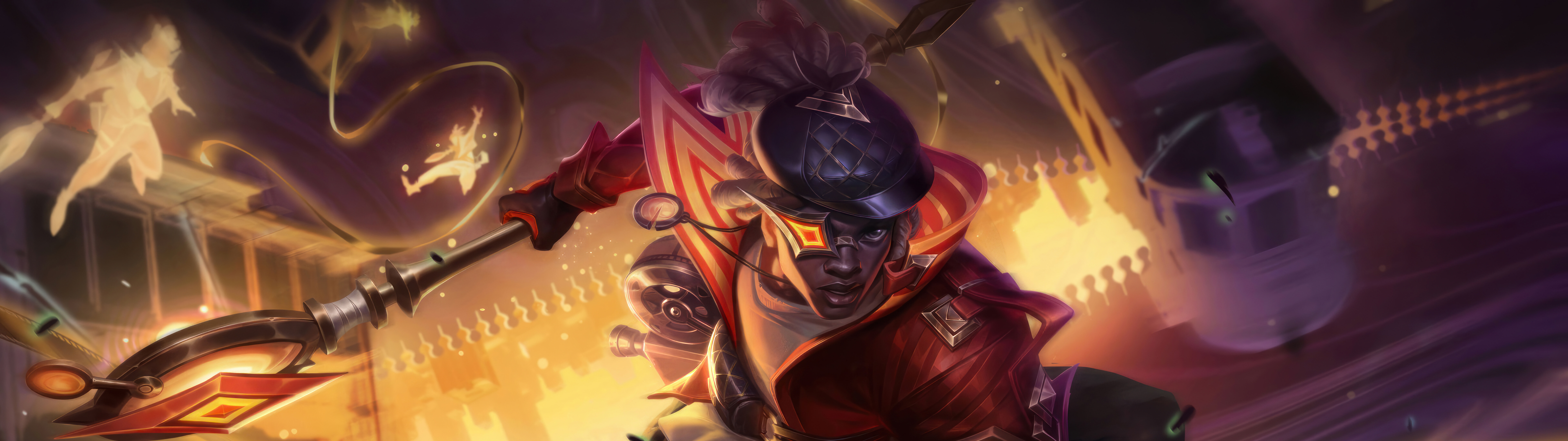 Крупный план портрета персонажа Экко из игры League of Legends, с использованием неоново-синих акцентов и элементов футуристических технологий.