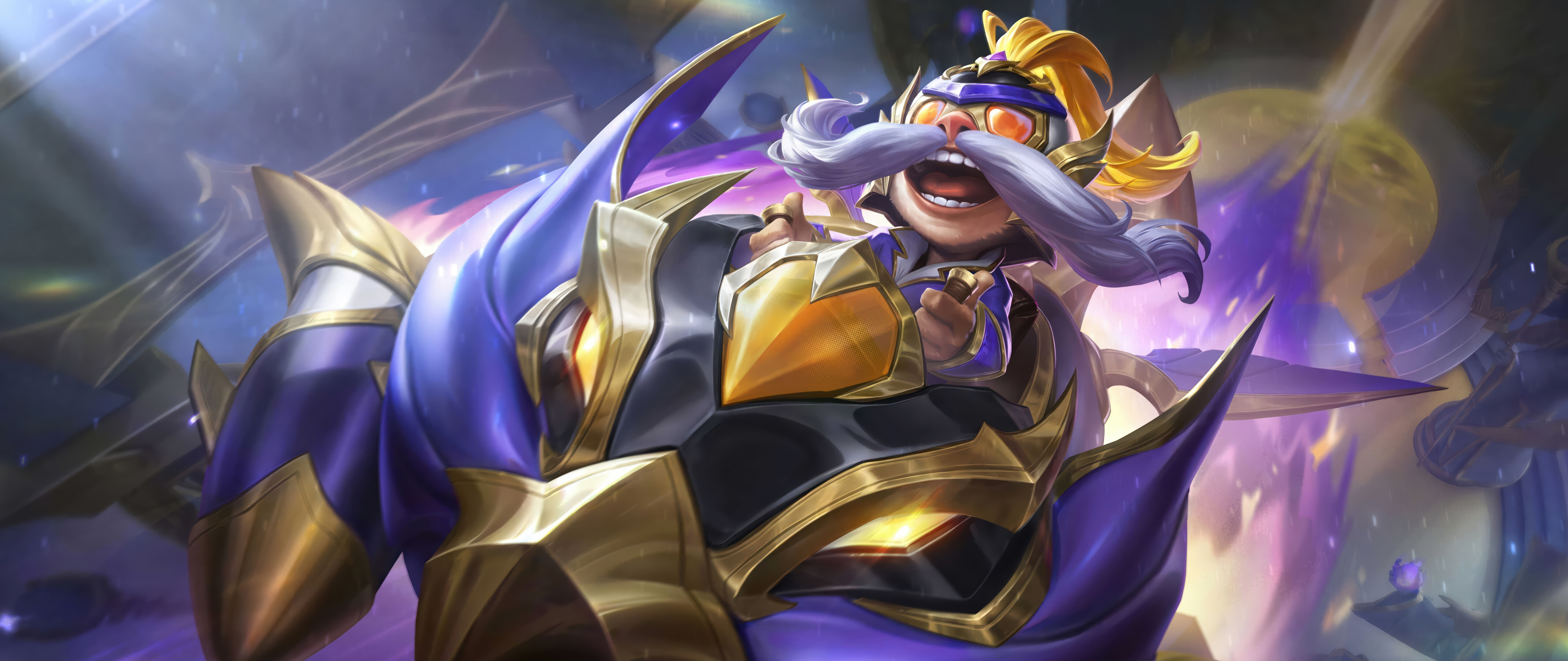 Корки, пилот-йордл из игры League of Legends, в подробном портрете персонажа.