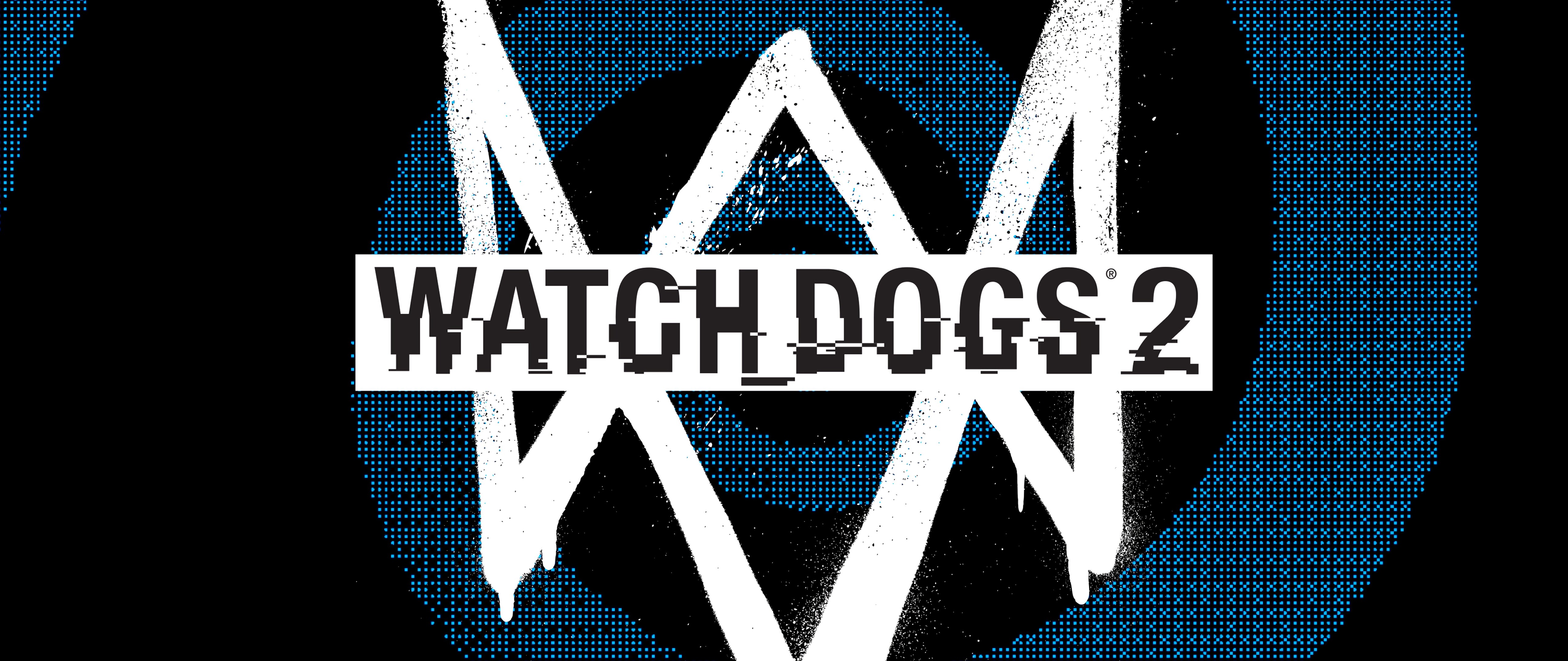 Логотип игры Watch Dogs 2 и персонаж Маркус Холлоуэй в стиле высокотехнологичного хакинга.
