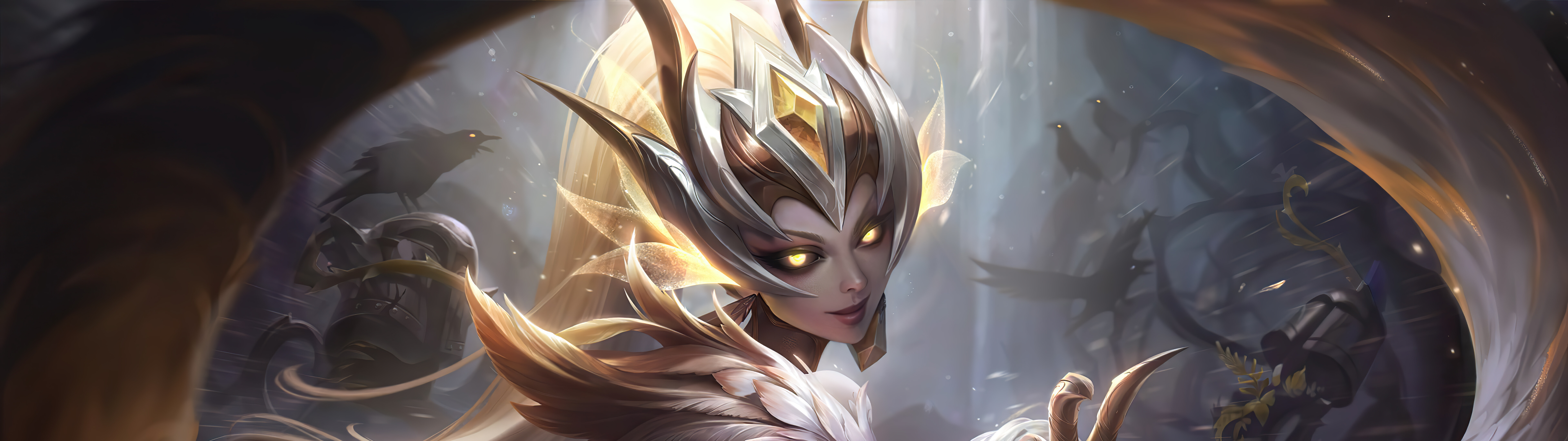 Детальное изображение персонажа Зира из игры League of Legends, окружённого волшебными колючими лианами и пышной зеленью.