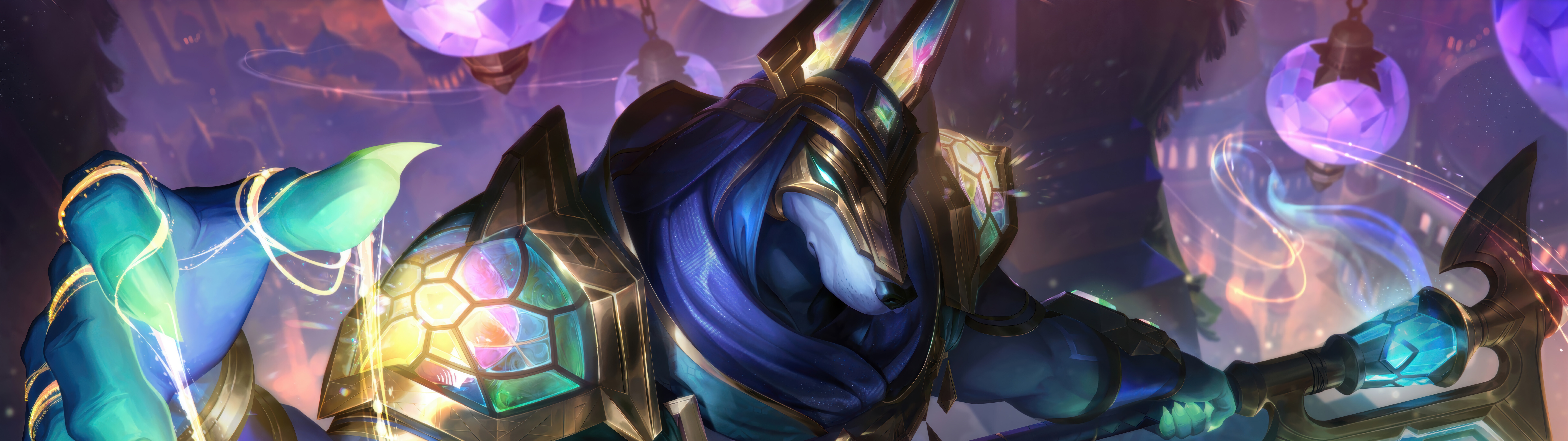 Величественный рисунок, изображающий Насуса, Хранителя Песков, из игры League of Legends.