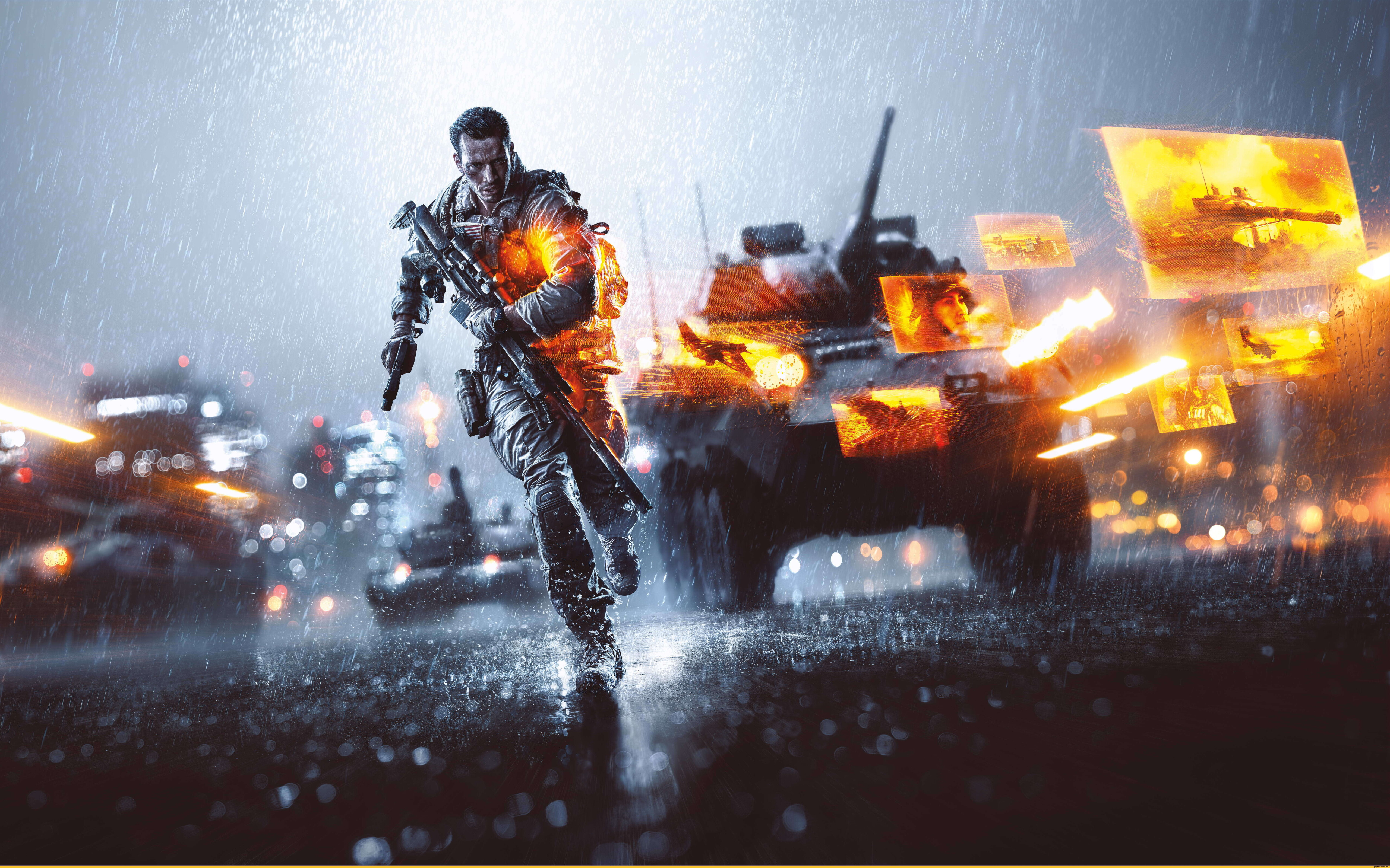 Тяжёлый военный танк движется по задымлённому полю боя, усыпанному обломками, в ходе ожесточённой боевой операции.