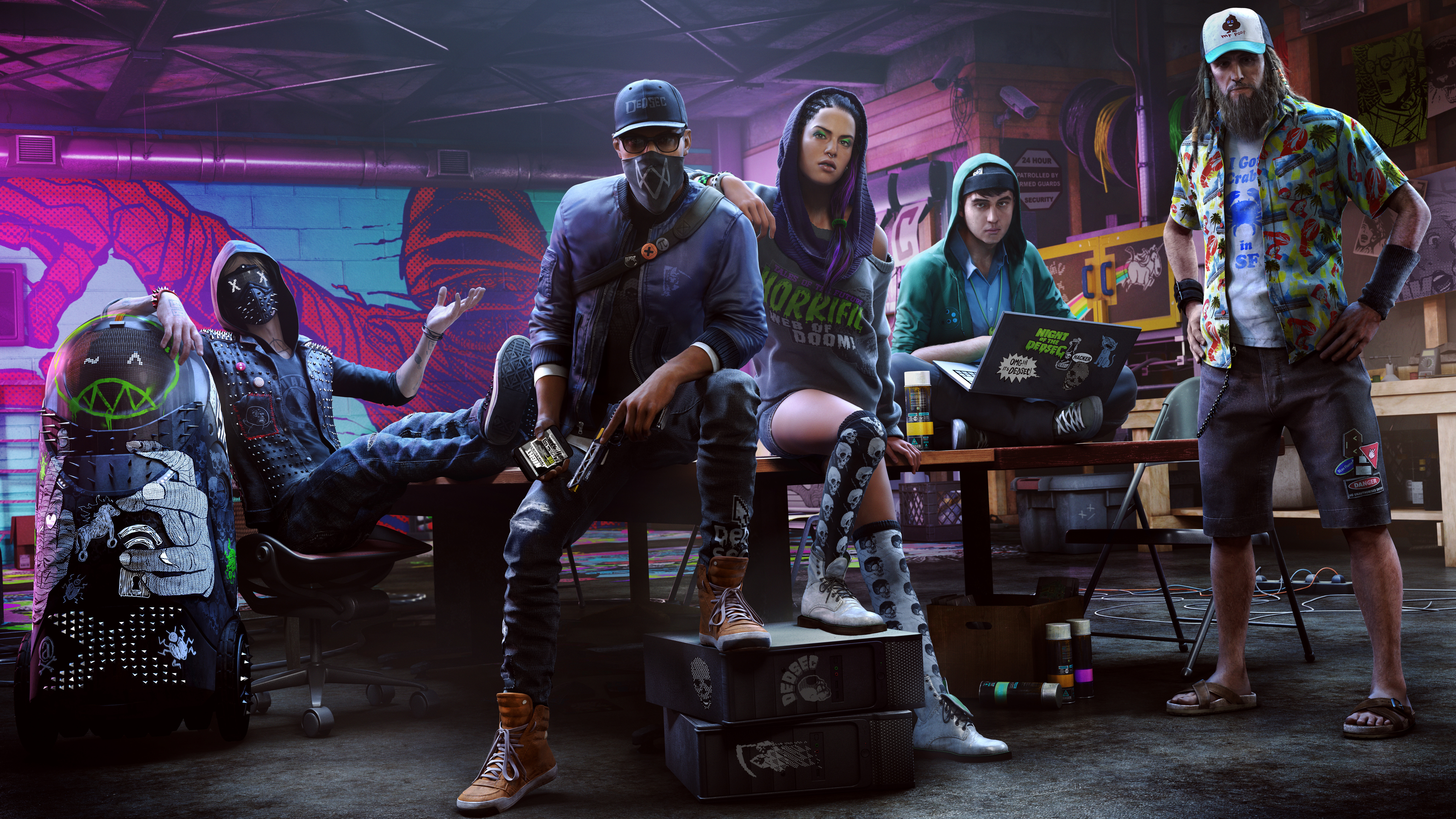 Маркус Холлоуэй из видеоигры Watch Dogs 2 в технологически развитой городской среде.